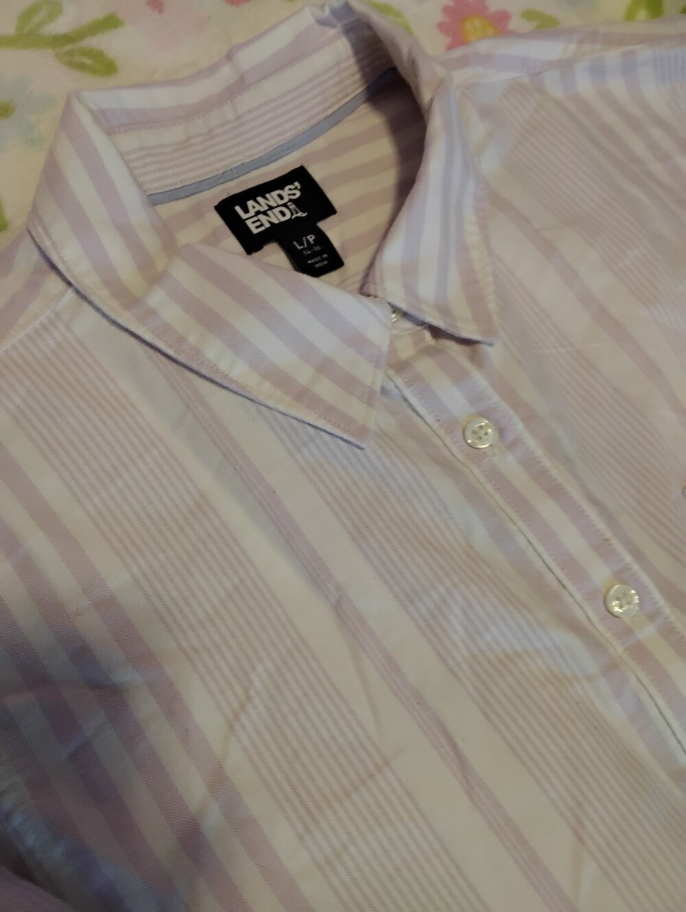 Lands' End Striped cotton Blouse Shirt top women’s size Large Petite Pink white